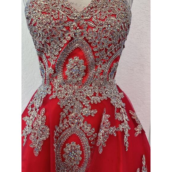GLS Apparel USA Inc. Women's Red Tull  Strapless Dress W/Gold Sequins Size XS - Picture 7 of 7